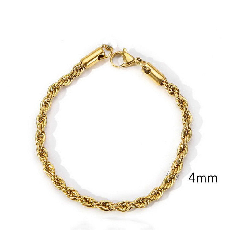 Planderful Jewelry Gold Twist Chain Bracelet In Titanium Steel Water Ripple Finish