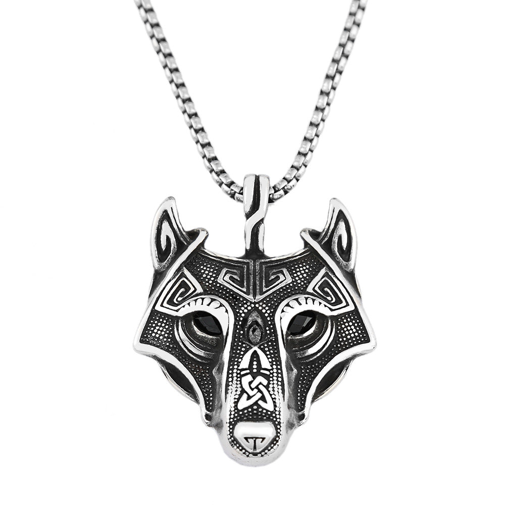 Foreign Trade Explosion Eye Stainless Steel Necklace Celtic Viking Wolf Head Pendant Jewelry for Men