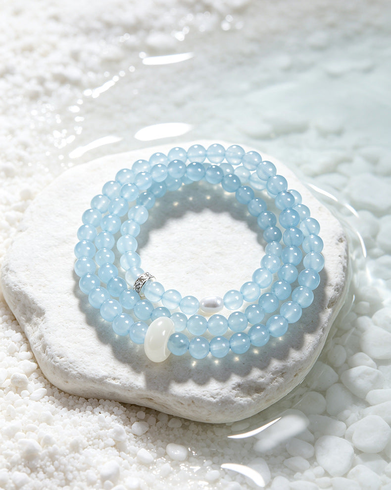 Blue Chalcedony & White Agate Bracelet