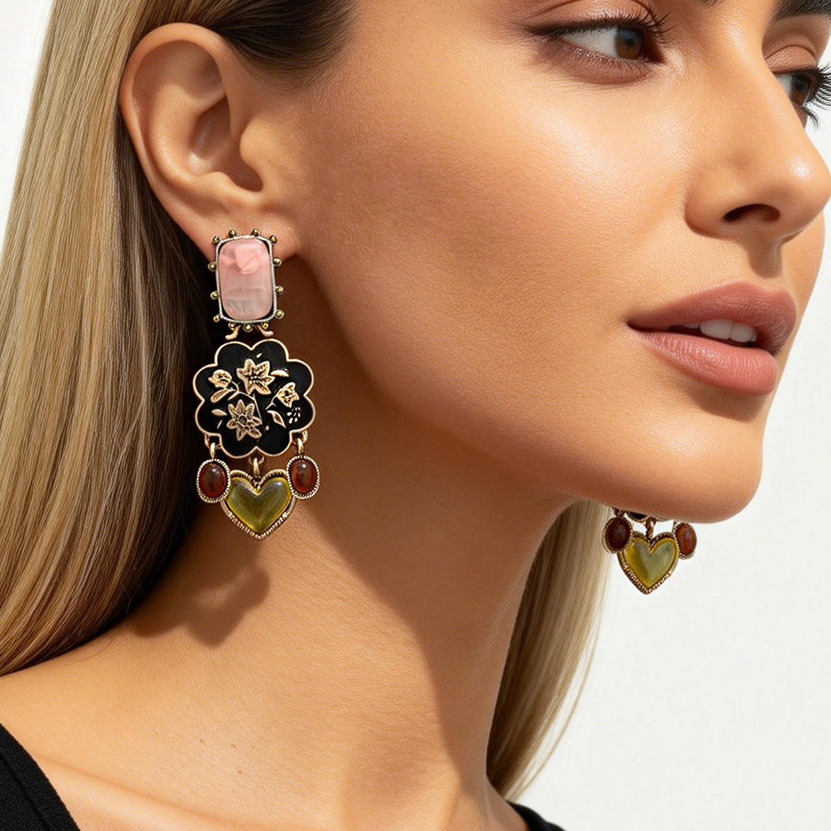 Planderful Vienna Verve Floral Gem Fringed Earrings For Boho Retro Ethnic Style Lovers Statement Ear Jewelry