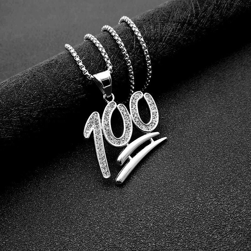 Planderful Hip Hop Necklace Gold Plated Zircon Pendant Titanium Steel 100Point Jewelry For Trendsetting Fans