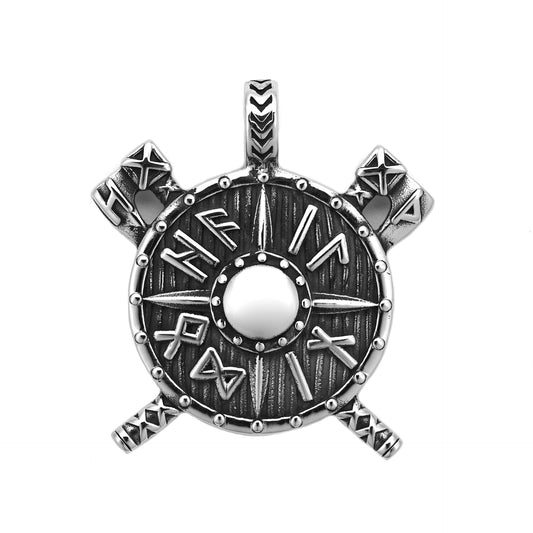 Steel Necklace - Vintage Viking Shield Pendant For Men By Planderful Everyday Genie Collection
