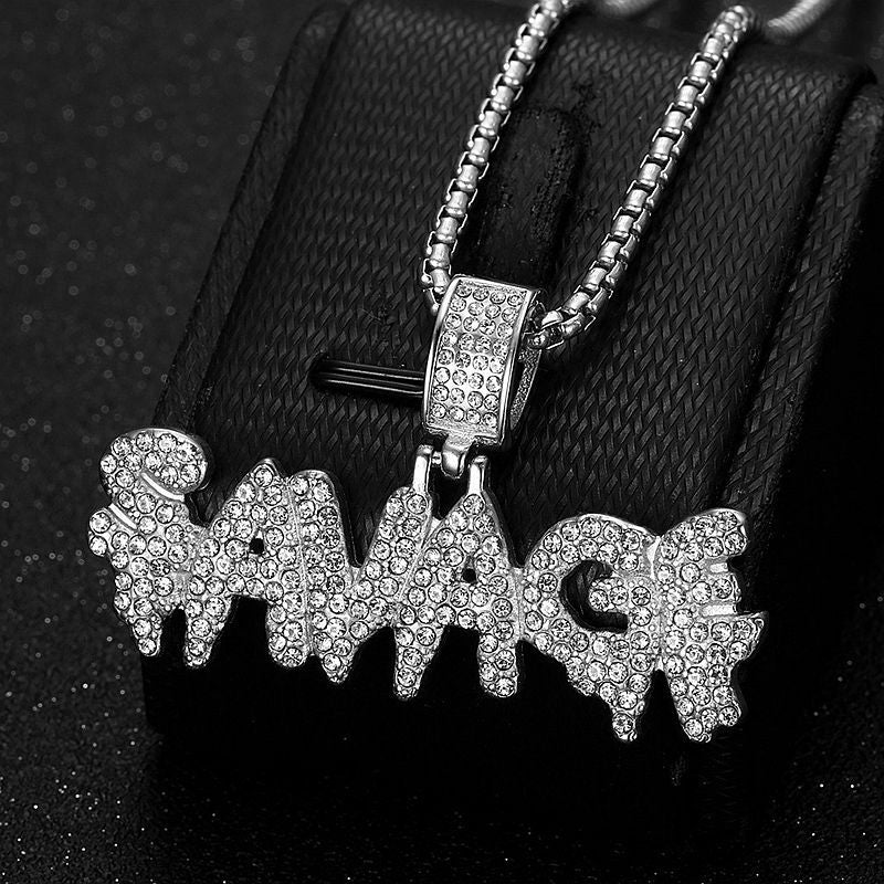 Planderful Hip Hop Necklace Stainless Steel Gold Plated Zircon Barbarian Pendant For Bold Streetwear Fans