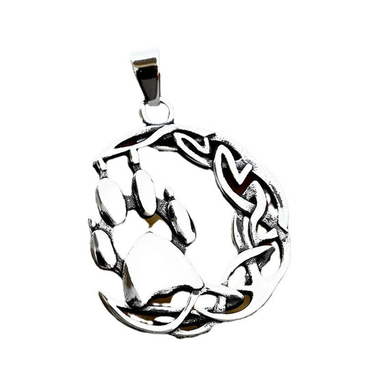 Titanium Steel Nordic Viking Celtic Knot Pendant with Stainless Steel Moon Bear Claw Tag for Men