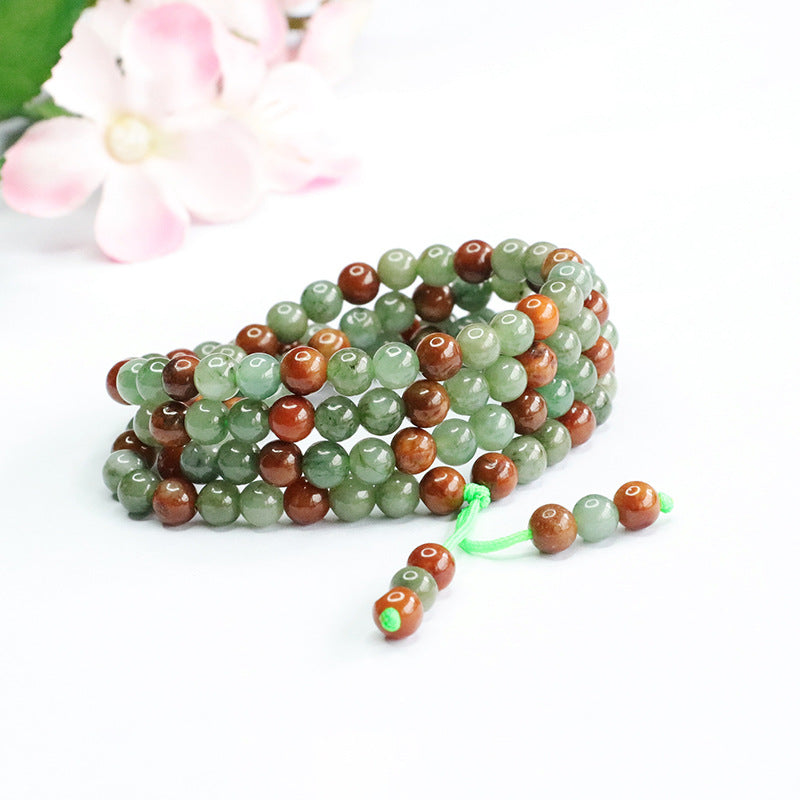 Natural Jade Necklace Green Yellow Jade Double Colour Beads Chain Jade