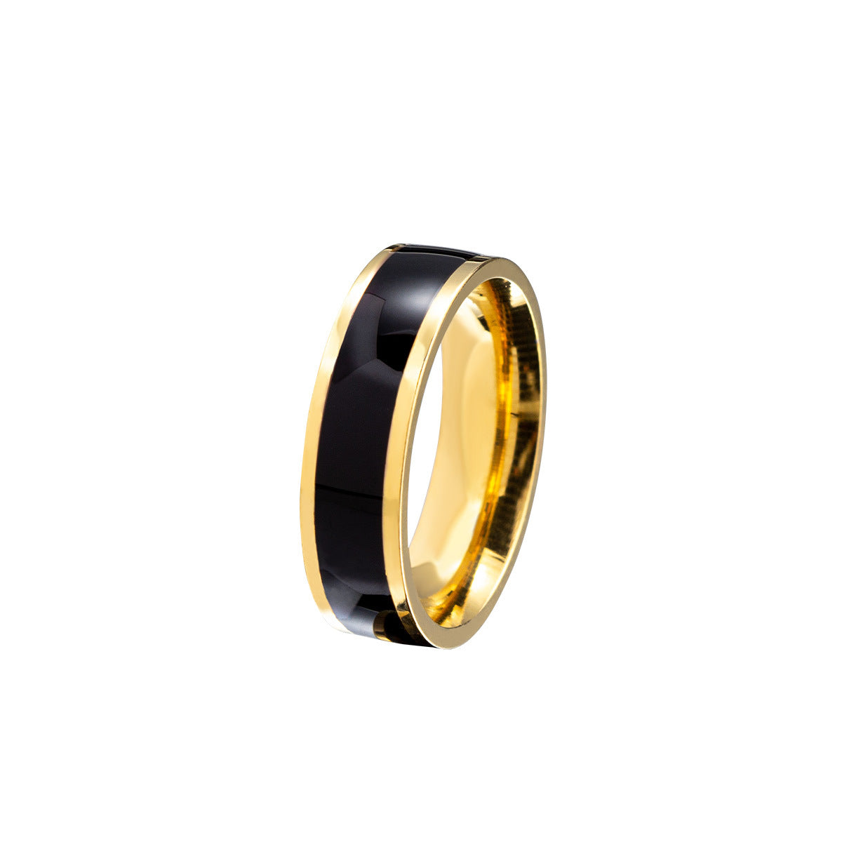 Elegant Titanium and Steel Lover's Ring with Gold-Plated Finish