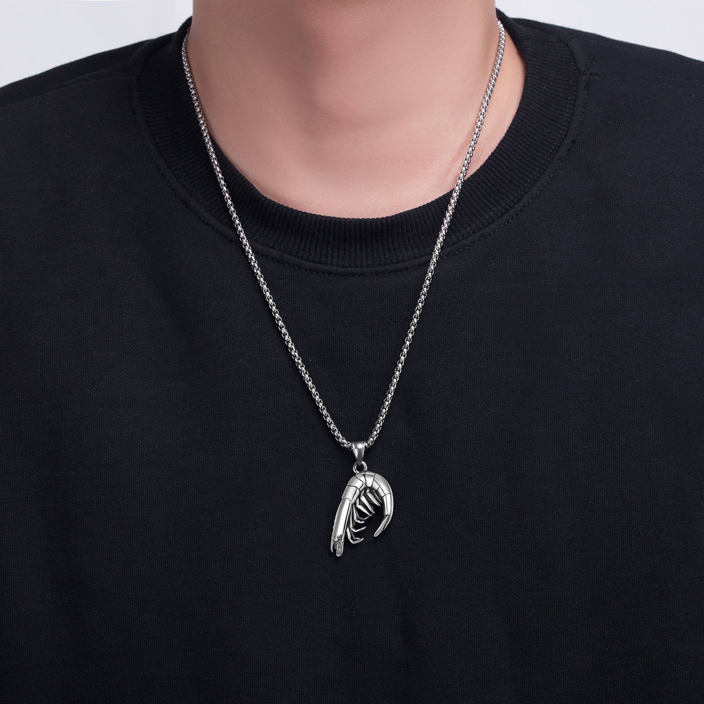Stainless Steel Necklace – Vintage Men's Shrimp Pendant