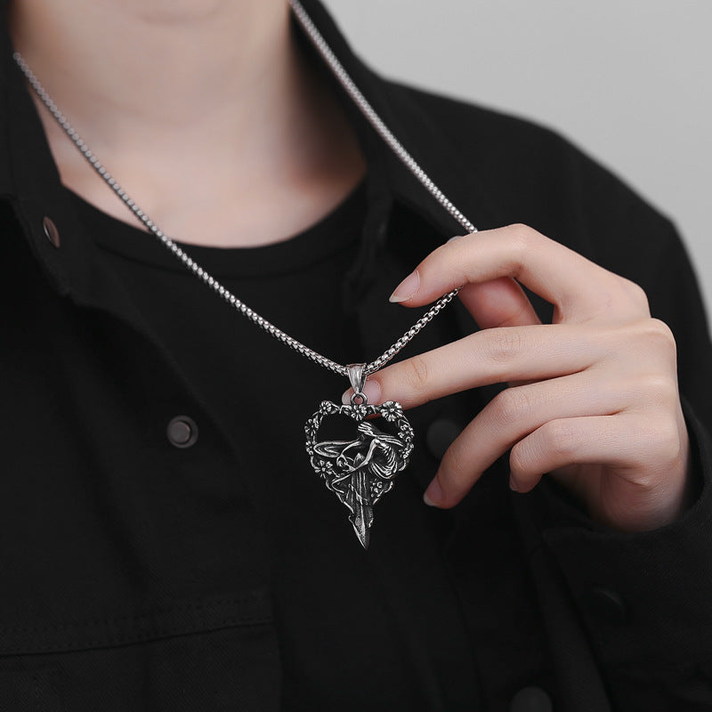 Steel Necklace Vintage Heart Pendant Gift