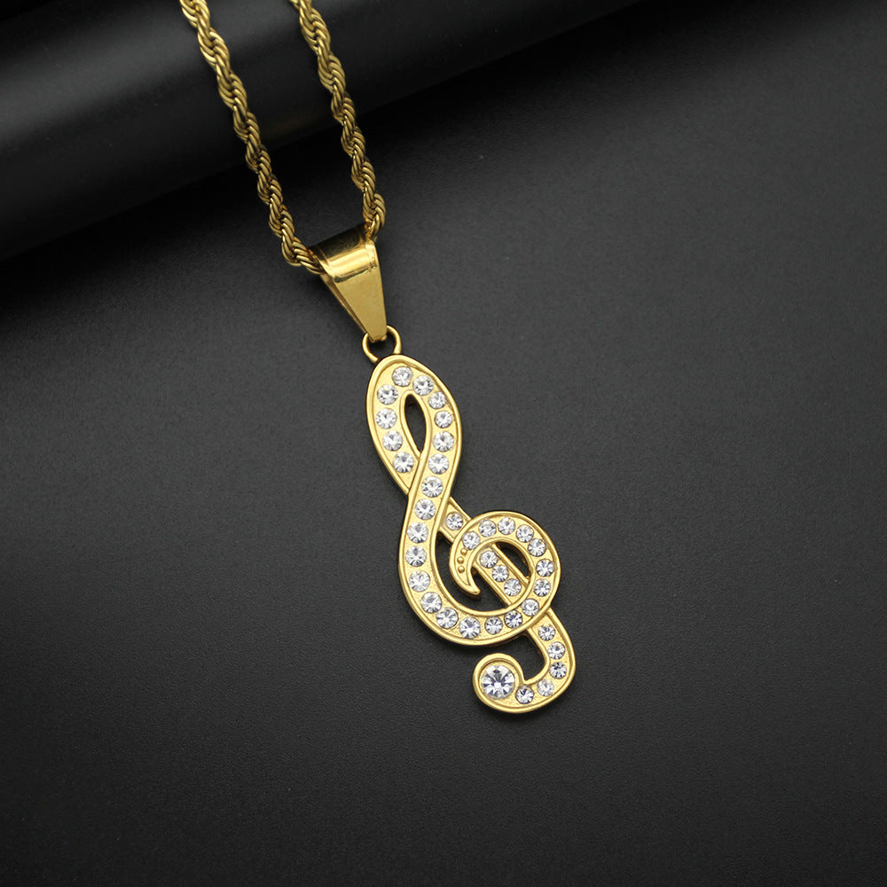 Planderful Hatsune Miku Music Note Necklace Zircon Titanium Steel Pendant Unisex Statement Jewelry For Anime Fans