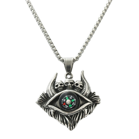 Titanium Steel Skull Pendant Necklace with Compass for Men - Retro Trendy Accessories