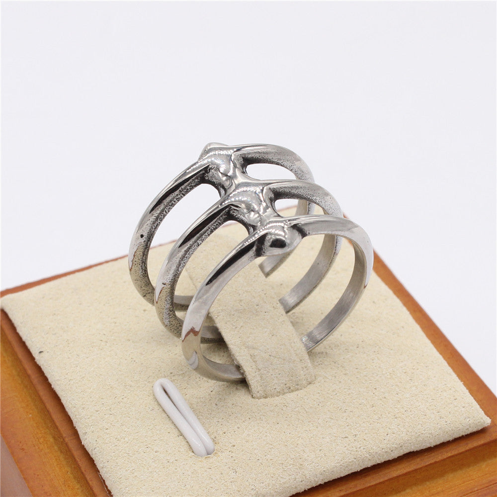 European and American Fashion Titanium Steel Ins Style Three Ring Set for Men and Women