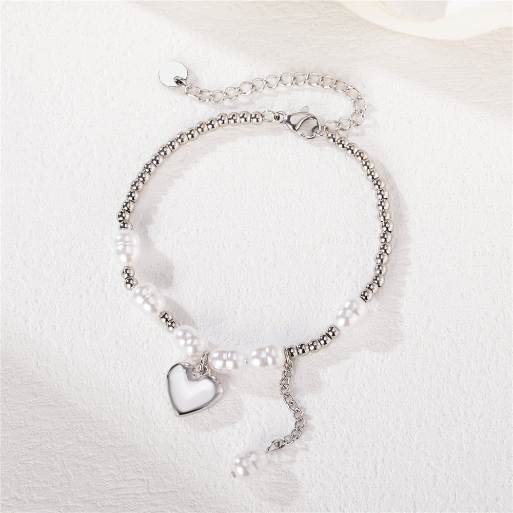 Planderful Pearl Bracelet For Her Elegant Steel Jewelry With Sweet Love Japanese Korean Statement Style