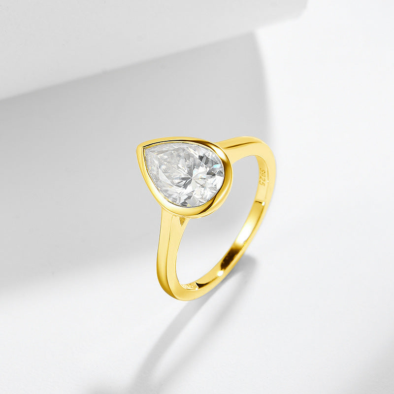 Planderful Moissanite Pear Shaped Ring 2 Carat Water Drop 7x10mm S925 Silver Plated 18K Gold Engagement For Her
