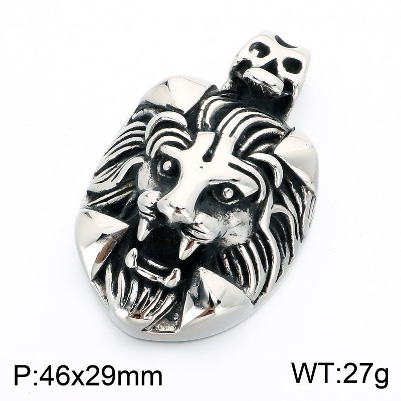 Nordic Mythological Beast Inlaid Red-Eye Wolf Head Stainless Steel Men's Pendant Retro Wolf Necklace