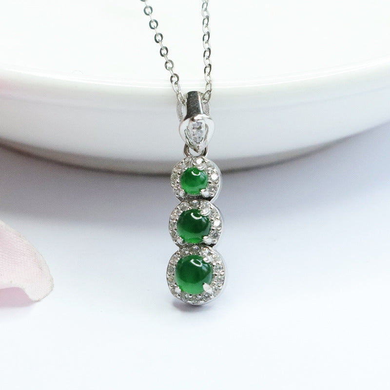 Emerald Green Ice Natural Jade Beaded Sterling Silver Necklace