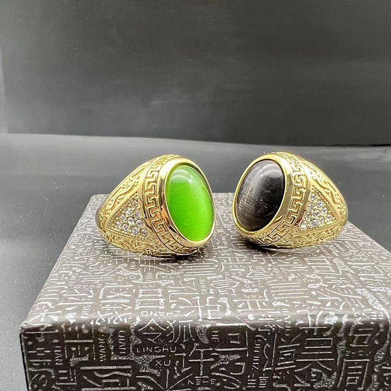 Planderful Hip Hop Ring Gold Plated Rhinestone Opal Stainless Steel For Men Bold Statement Accessory