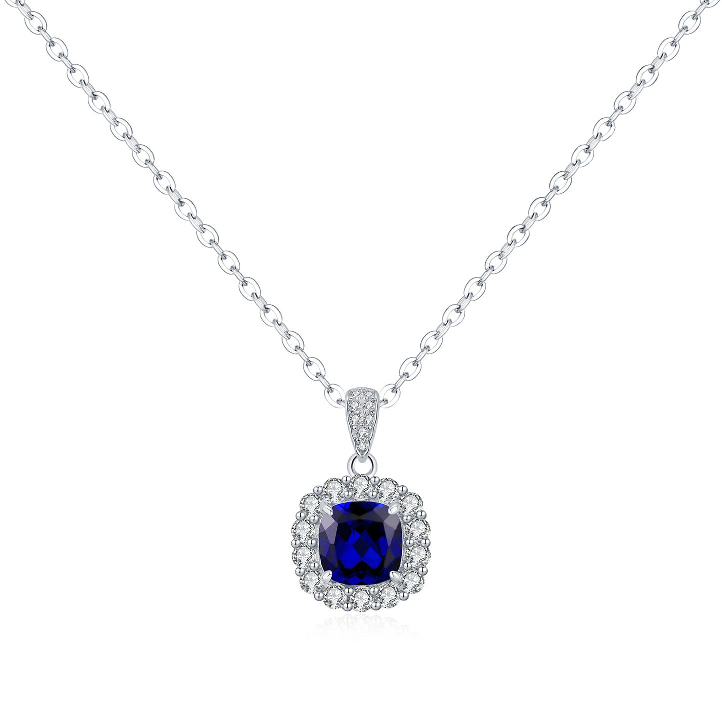Planderful Collection S925 Sterling Silver British Retro Imitation Sapphire Necklace – Romantic Charming Temperament Luxury Collarbone Chain