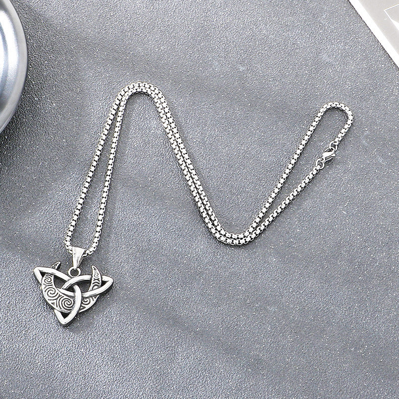 Mythical Moon Celtic Knot Amulet Phoenix Flame Hexagram Titanium Steel Men's Pendant Necklace