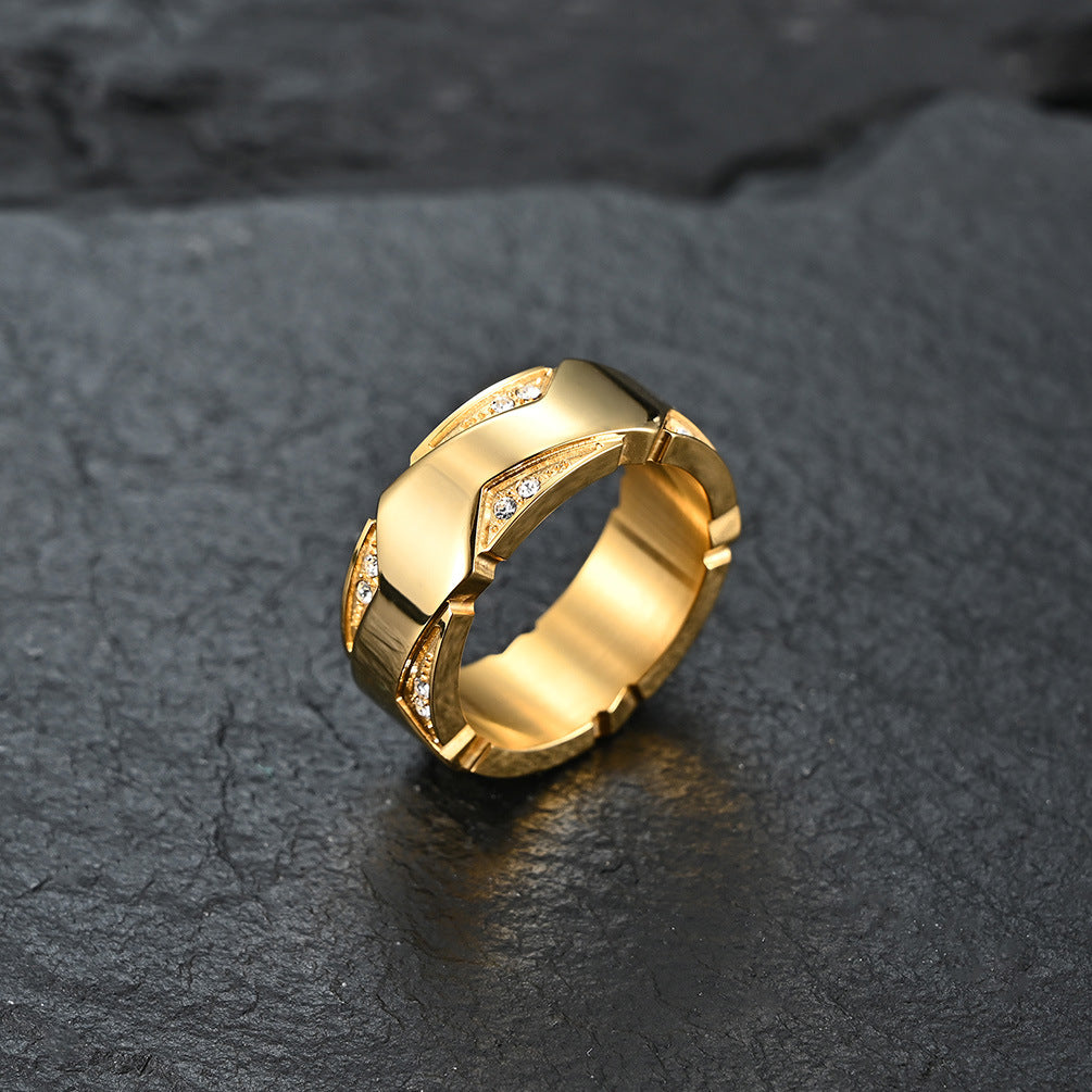 Planderful Unisex Titanium Steel Ring Gold Plated Zircon