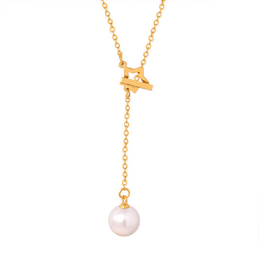 Luxurious High Gloss Shell Bead Pendant with Dainty Gold-Plated Star Necklace for Women