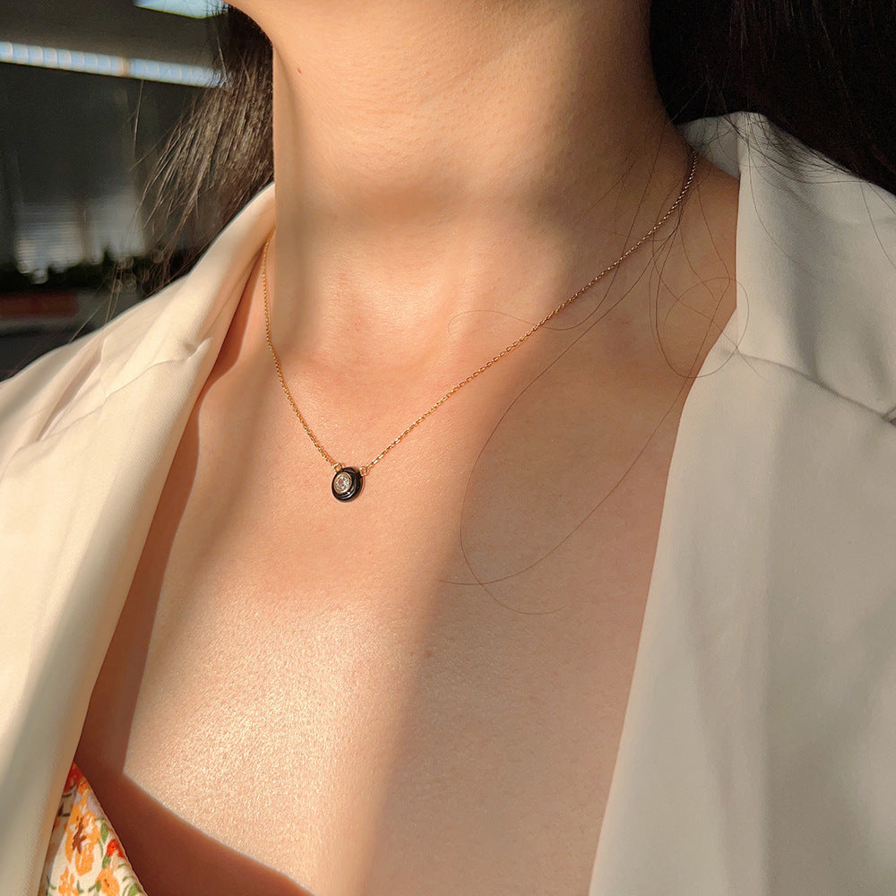 Sense Oil Drop Necklace 925 Sterling Silver Retro Round Single Diamond Zircon