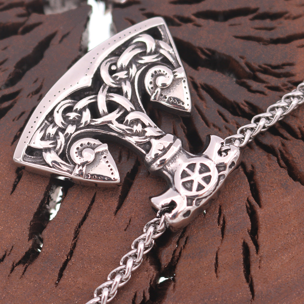 Nordic Wolf Stainless Steel Necklace with Flower Chain - Men's Viking Jewelry