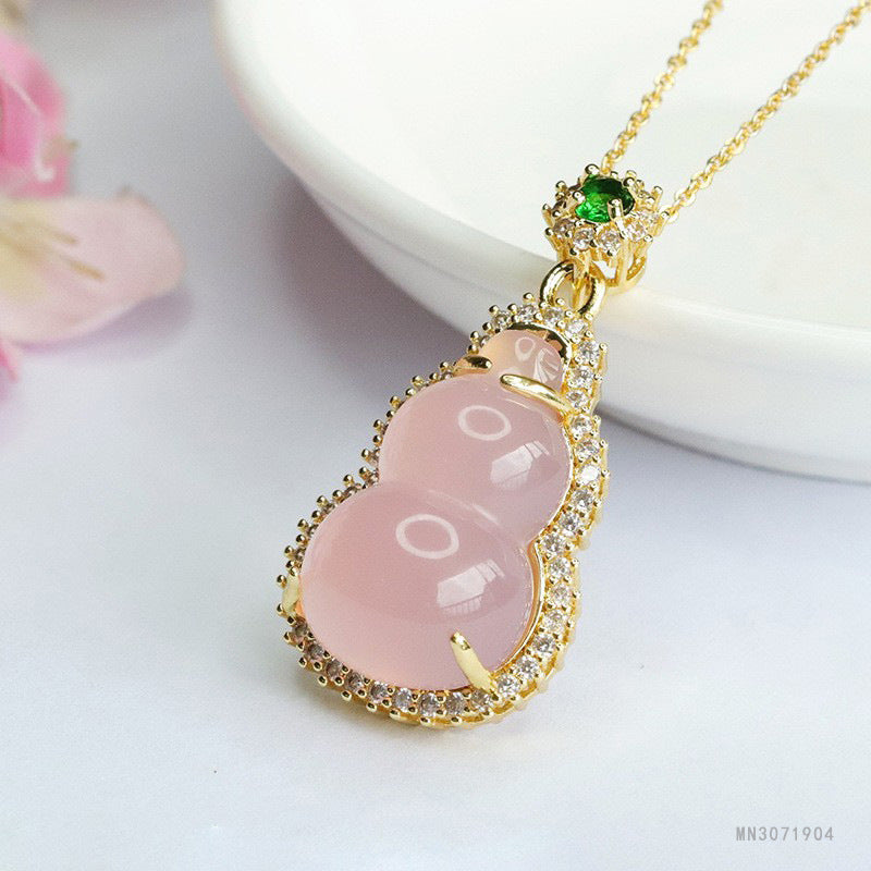 Pink Chalcedony Gourd Pendant — No Chain