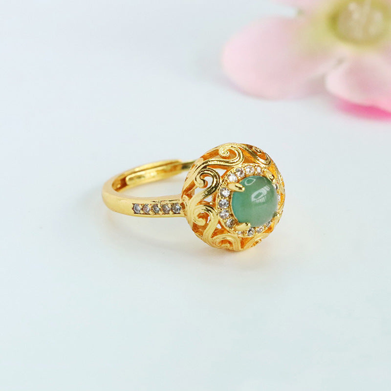 Blue-Water Jadeite Claw-Set Ruyi Ring