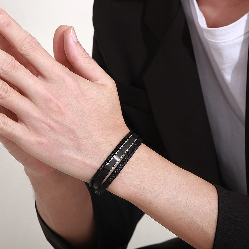 Planderful Magnetic Leather Bracelet Men Premium Stainless