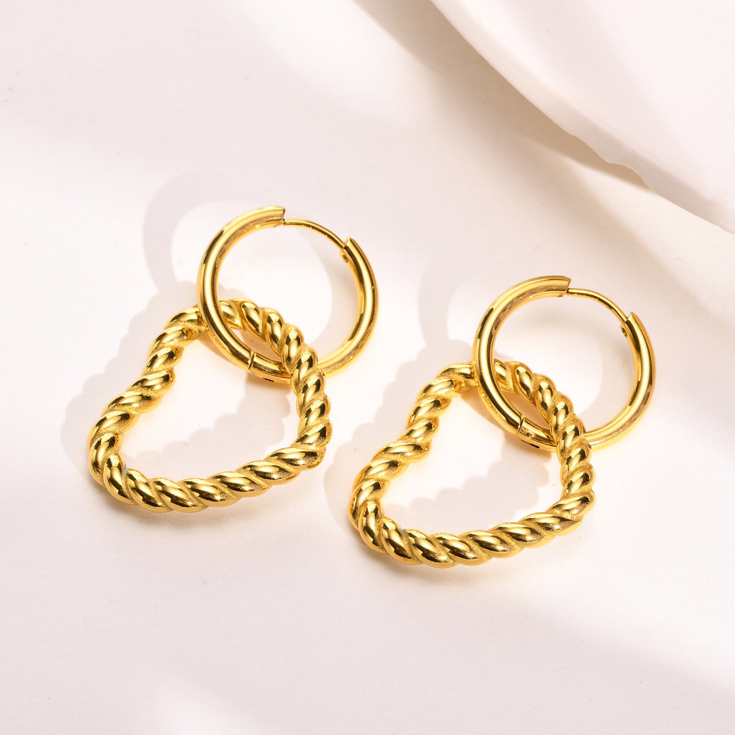 Earrings Ladies Stainless Steel Full Light Twist Heart Gold