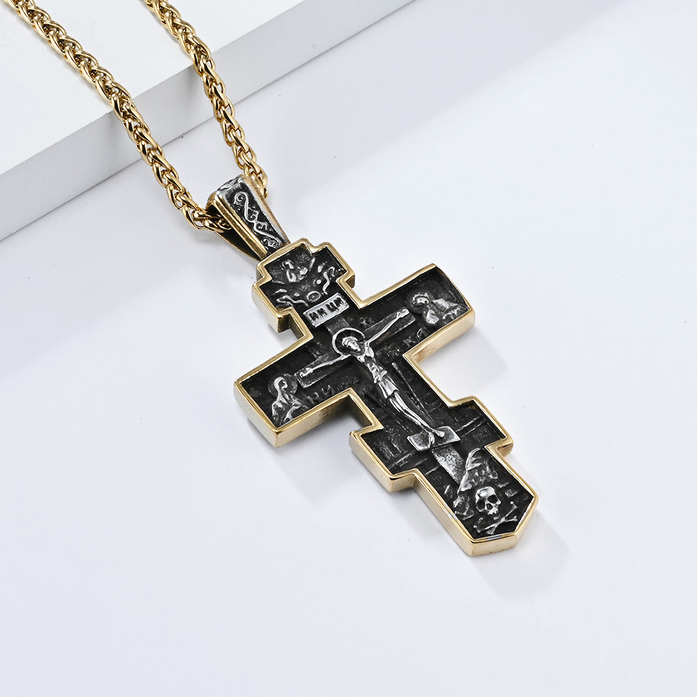 Retro Dongzheng Cross Necklace for Men in Titanium Steel