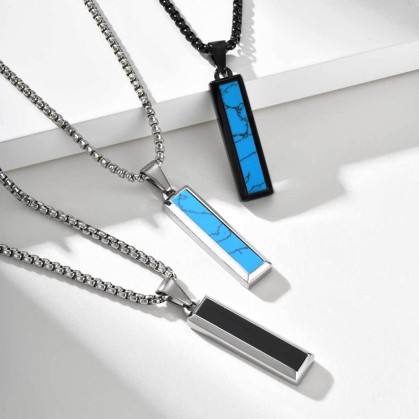 Planderful Mens Geometric Stainless Steel Agate Pendant