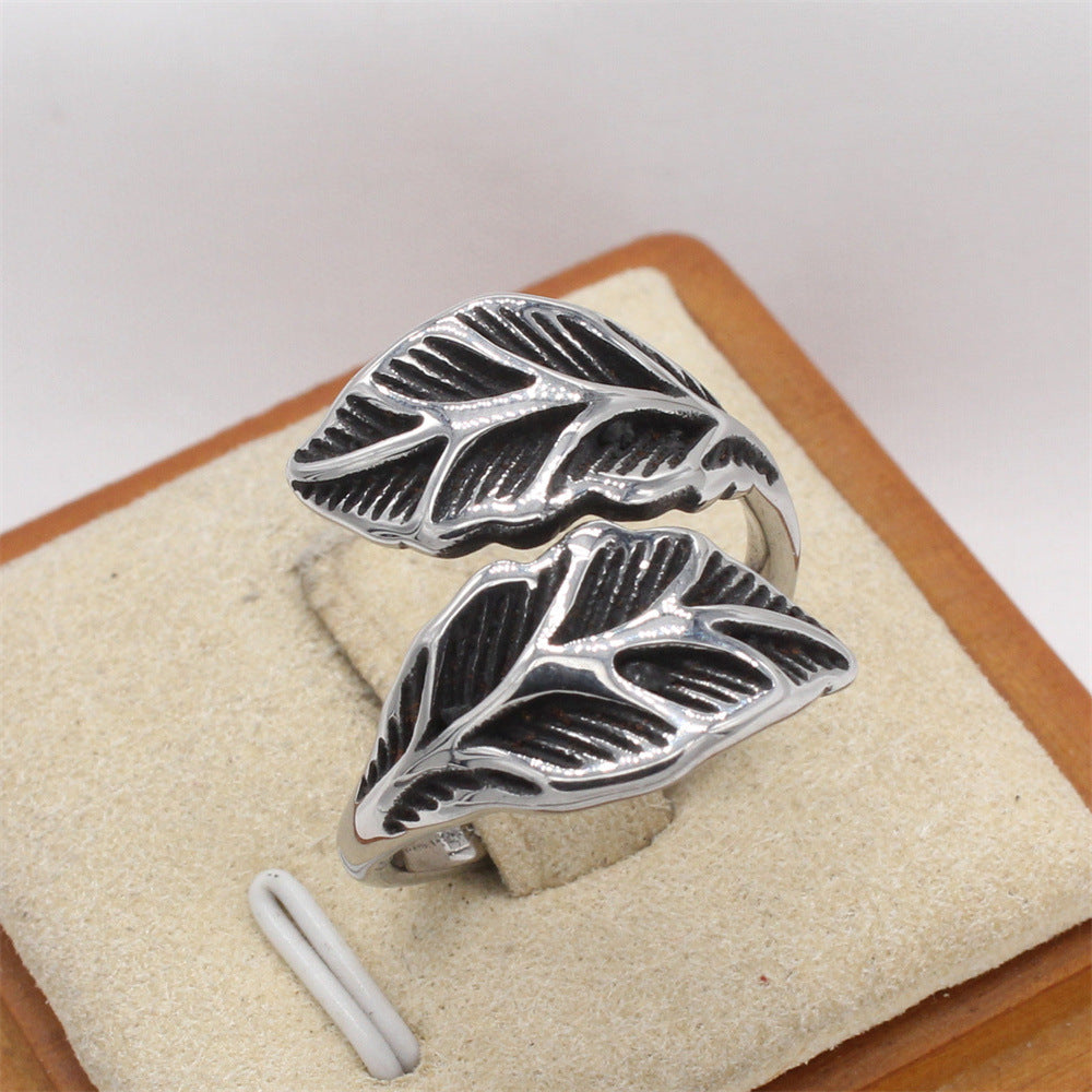 Planderful Jewelry Steel Ring Leaf Ring Unisex Retro Design Inspired By European And American Style