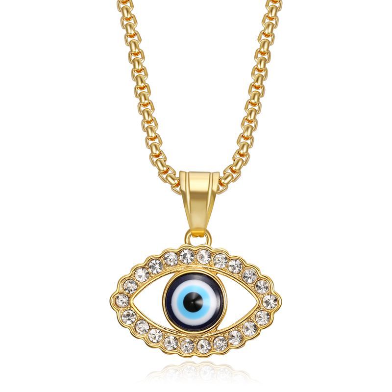 Steel Necklace - Statement Hip Hop Turkish Blue Eye Pendant