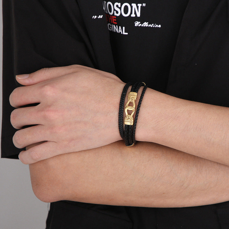 Planderful Men Magnetic Leather Bracelet Engraved Totem