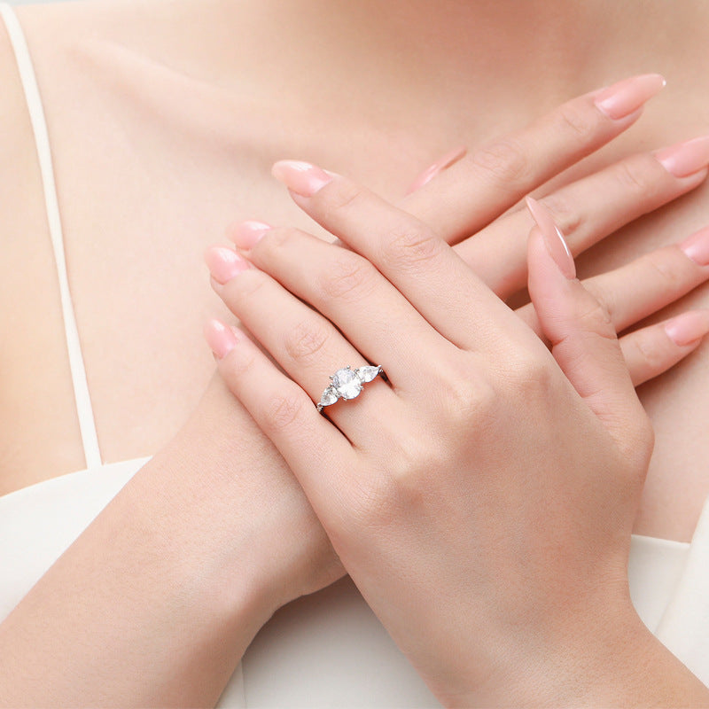 Elegant Sterling Silver Oval Zircon Proposal Ring