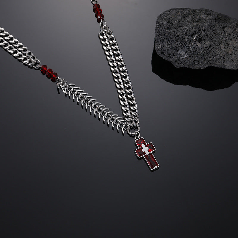 Planderful Jewelry Steel Fishbone Chain Cross Pendant Necklace