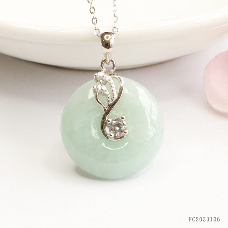 Jadeite Peace Buckle Silver Pendant — No Chain