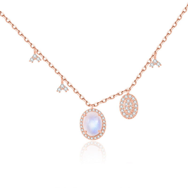 Personalized S925 Sterling Silver Moonstone Collarbone Necklace