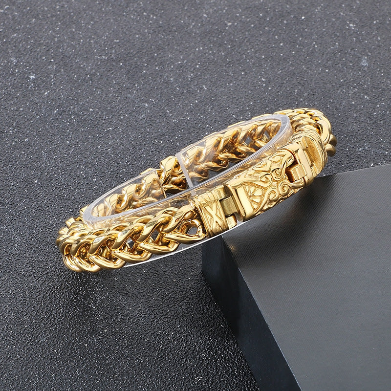 Planderful Mens Bracelet 18K Gold Plating Punk Totem Buckle