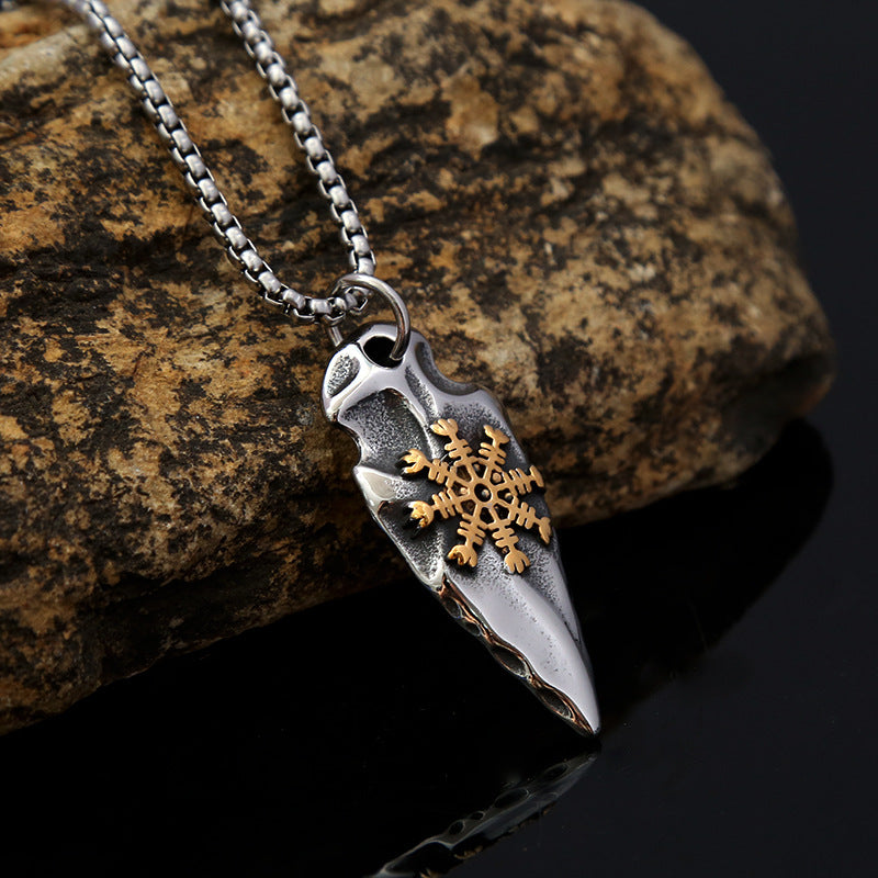 Stainless Steel Rune Compass Pendant Necklace for Men