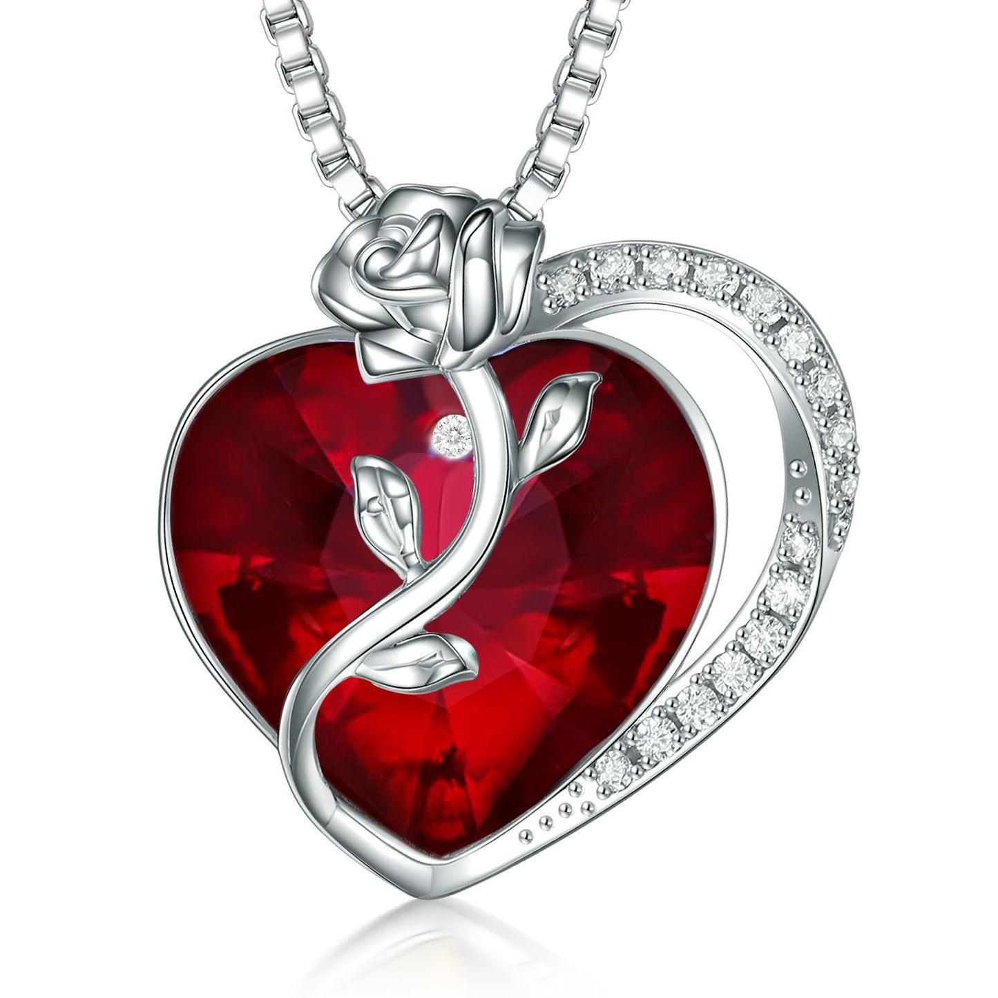 S925 Sterling Silver Rose Love Necklace with Crystal Pendant