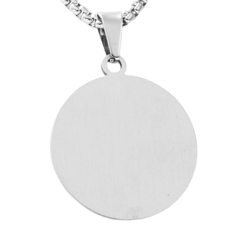 Personalized Retro Titanium Steel Round Pendant Necklace for Men - Trendy Sequined Design