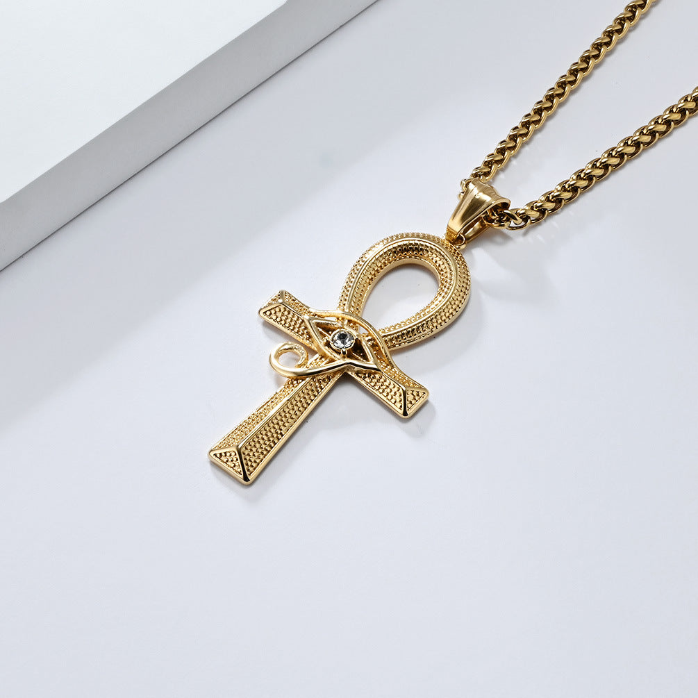 Planderful Eye Of Horus Ankh Cross Pendant Necklace For Hip Hop Fans Vintage Versatile