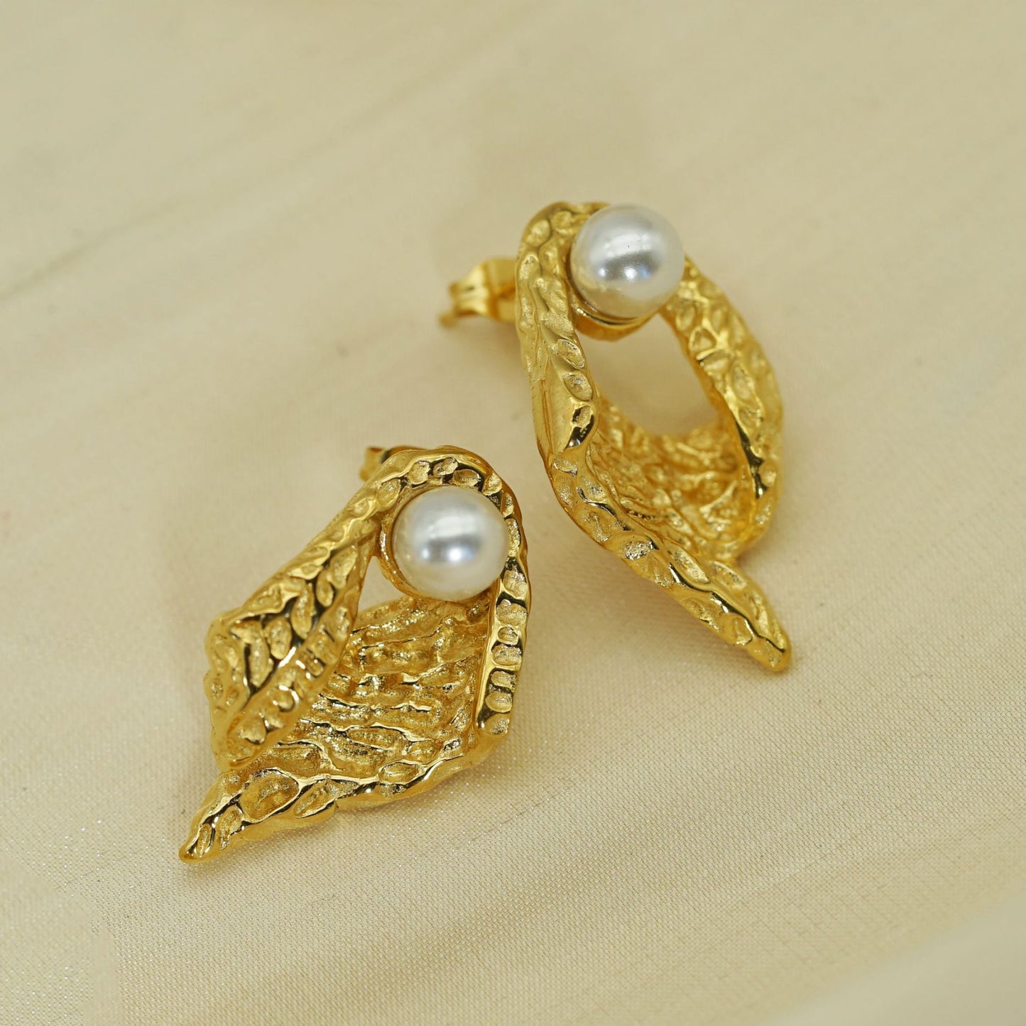 Gold Plated Stainless Steel Earrings Irregular Textured French Style Statement Jewelry By Planderful For Modern Women