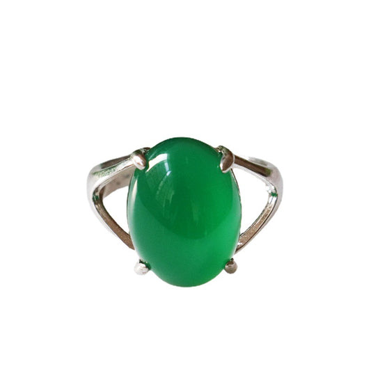 Modern Split Shank Sterling Silver Ring with Oval Green Chalcedony