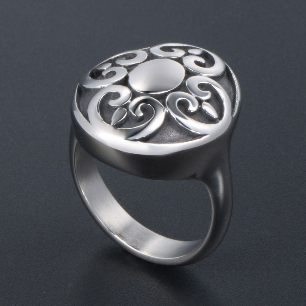 No Fading Punk Mysterious Pattern Titanium Steel Ring Men's Rice Flower Rotatable Ring