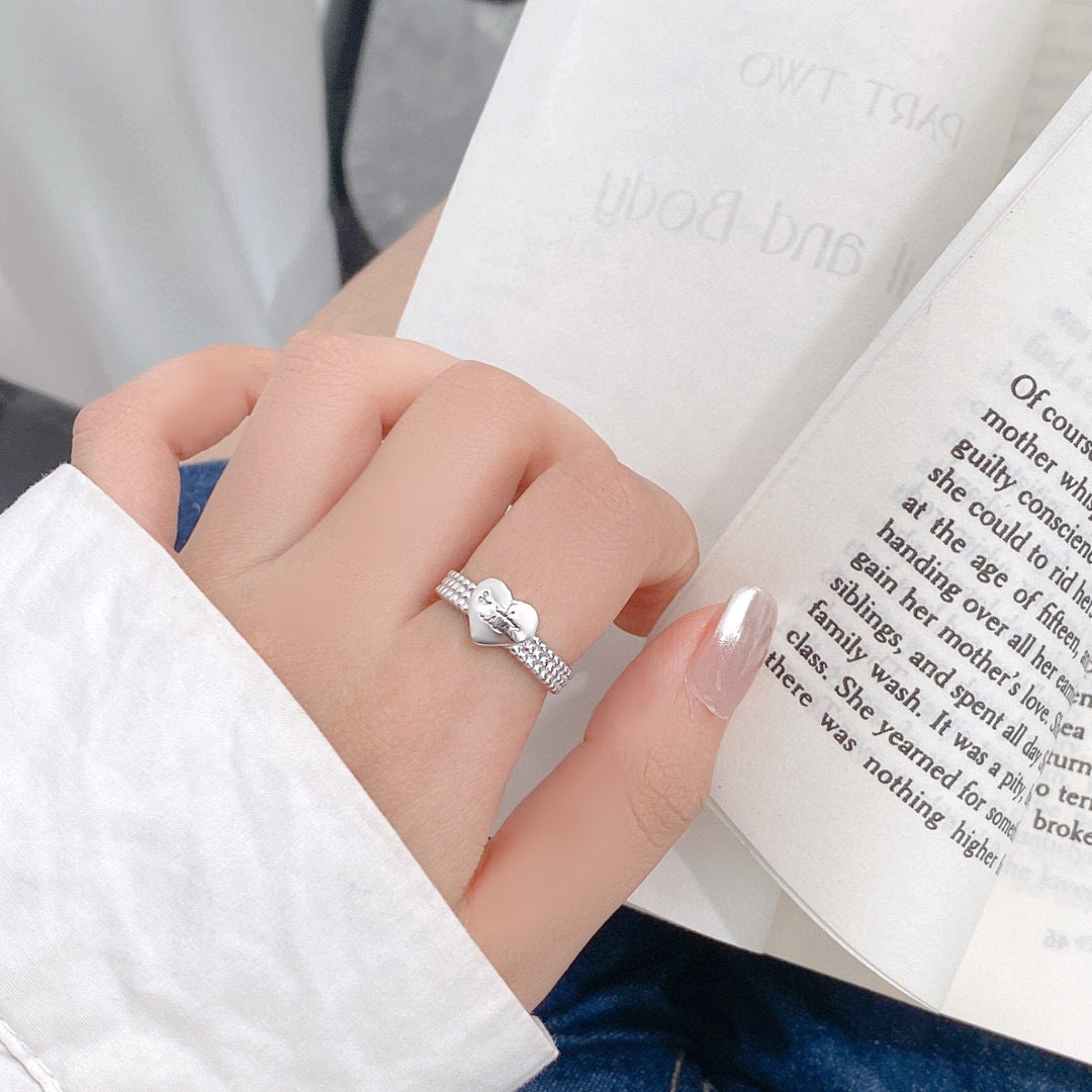 Planderful Everyday Genie – S925 Sterling Silver Love Letter Ring Women's Trendy High-End Adjustable