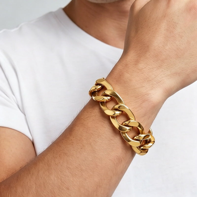 Hip-Hop Cool Tone Metal Texture Square Line Cuban Chain Bracelet Vacuum Plating