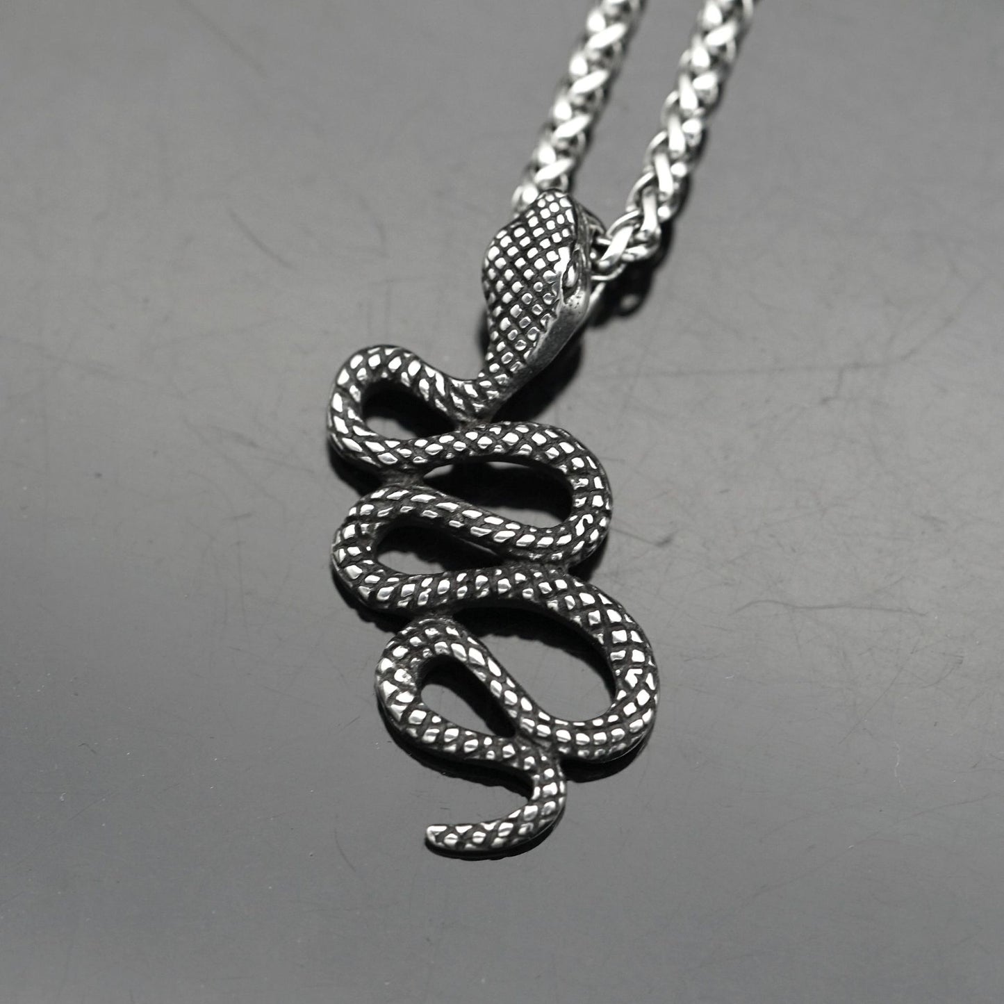 Steel Necklace - Vintage Snake Pendant